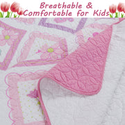 Butterfly Flower Pink Print Patchwork Twin Cotton Reversible Quilt Bedding Set