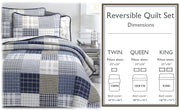 Benjamin Dinosaur Blue Brown Plaid Print Patchwork Cotton Reversible Quilt Bedding Set