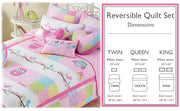 Pink Owl Print Patchwork Cotton Reversible Quilt Bedding Set