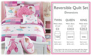 Ballerina Girl Pink Floral Dot Print Patchwork Cotton Reversible Quilt Bedding Set
