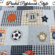 Blue Sports Baseball Basketball Soccer Football Print Patchwork Boy Reversible Quilt Bedding Set