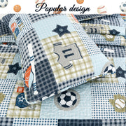 Blue Sports Baseball Basketball Soccer Football Print Patchwork Boy Reversible Quilt Bedding Set