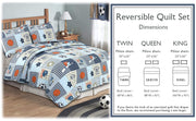 Blue Sports Baseball Basketball Soccer Football Print Patchwork Boy Reversible Quilt Bedding Set