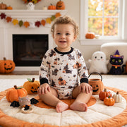 Long sleeves dog pumpkin baby Halloween romper