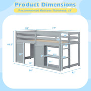 Wooden Low Kids Loft Bed with LED Lights and 2 Doors