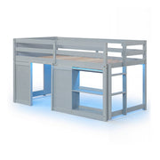 Wooden Low Kids Loft Bed with LED Lights and 2 Doors