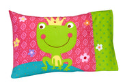 Everything Kids Fairytale Pink, Green and Teal, Castle, Frog, Flowers 4 Piece Toddler Bed Set - Comforter, Fitted Bottom Sheet, Flat Top Sheet, Reversible Pillowcase